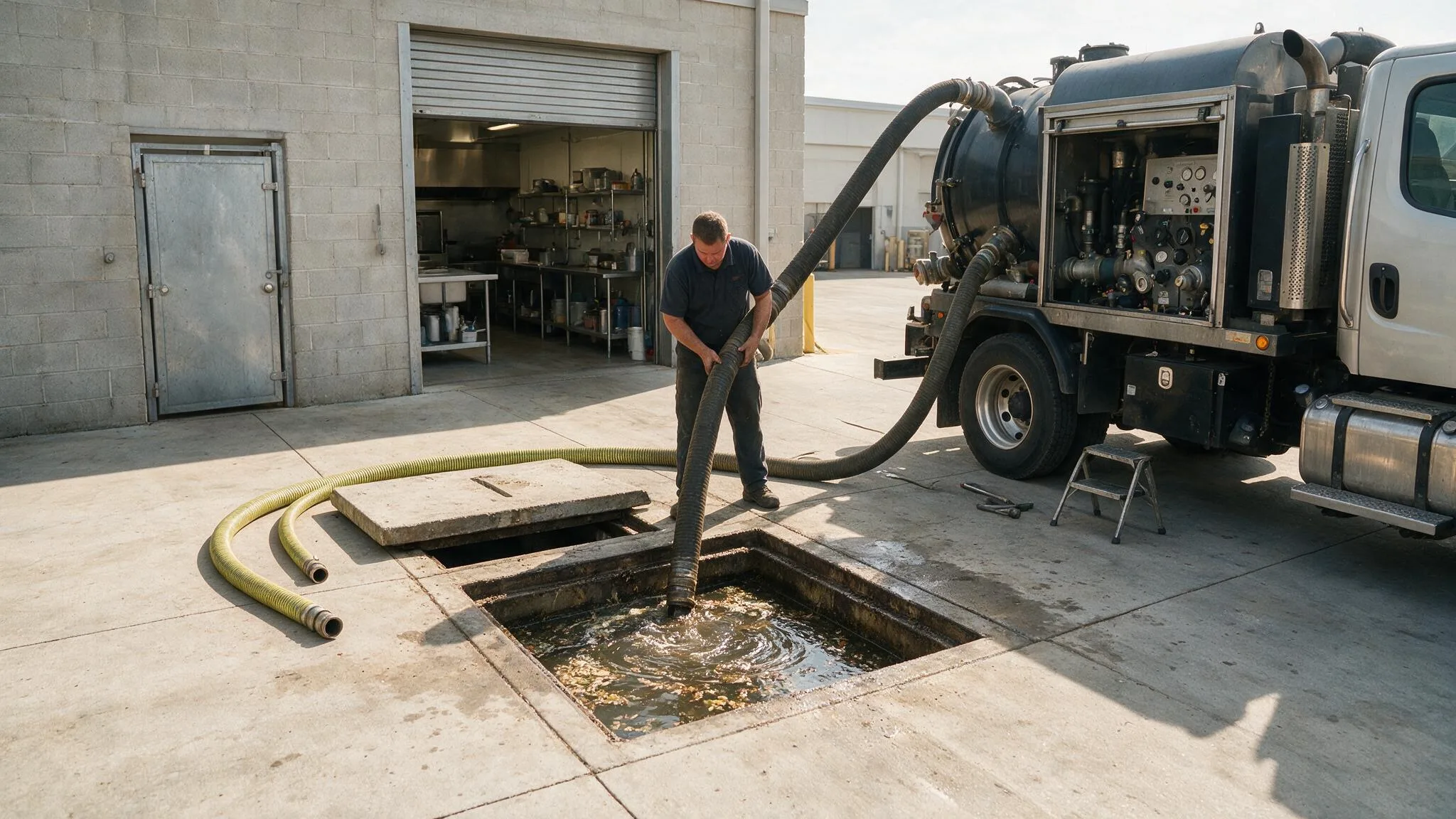 Grease-trap pumping with commercial vacuum equipment