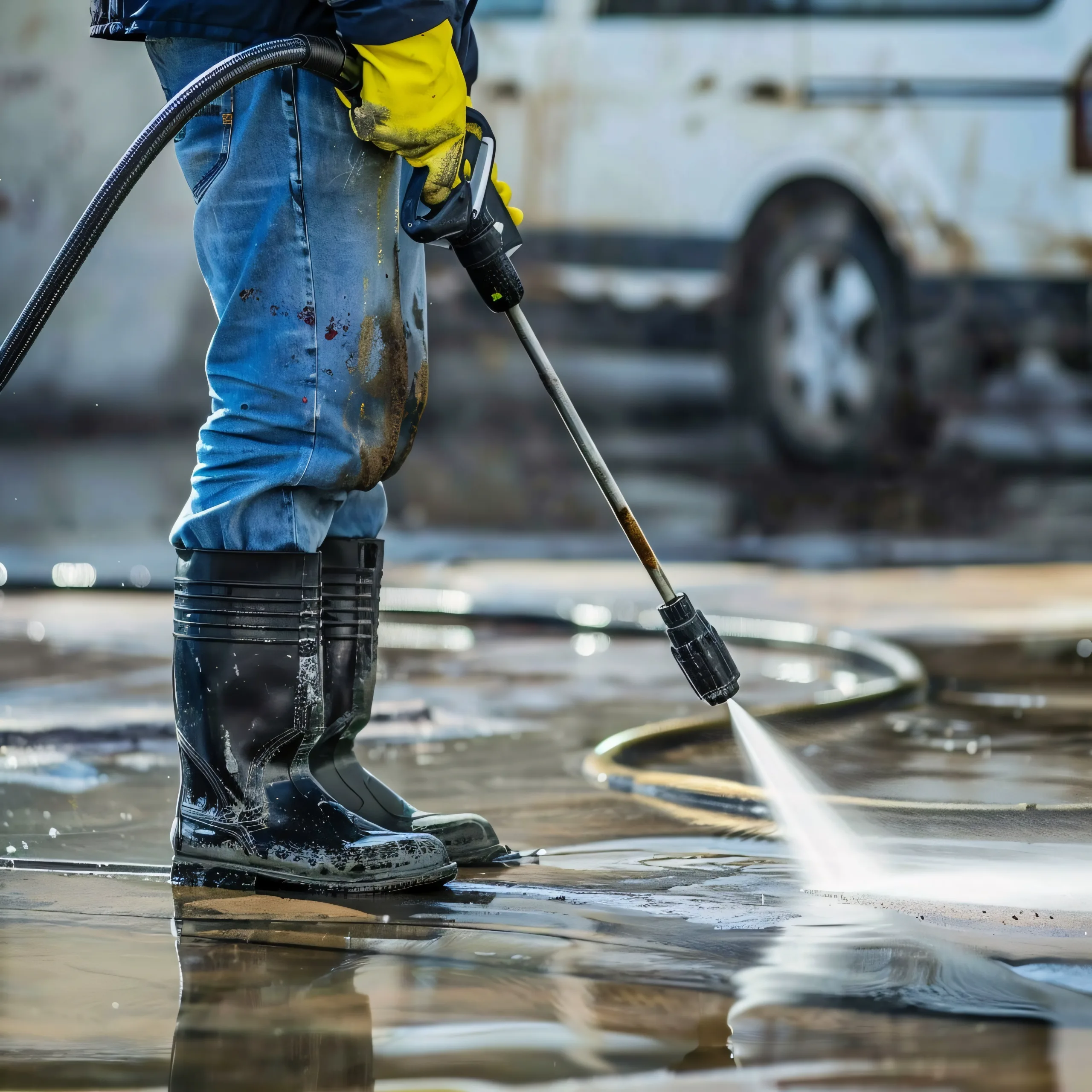 Pressure washing an exterior paved surface