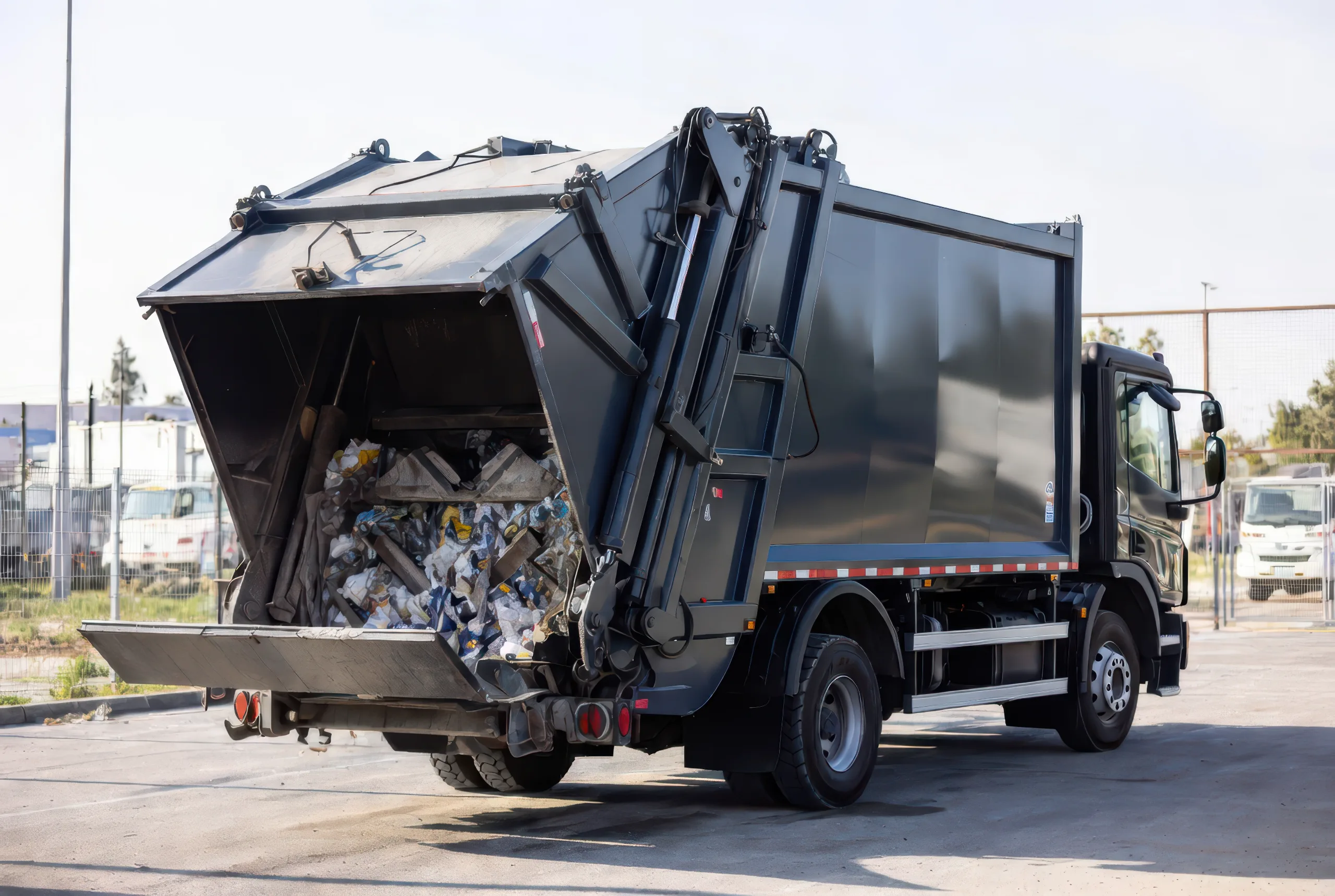 Waste collection truck servicing a facility